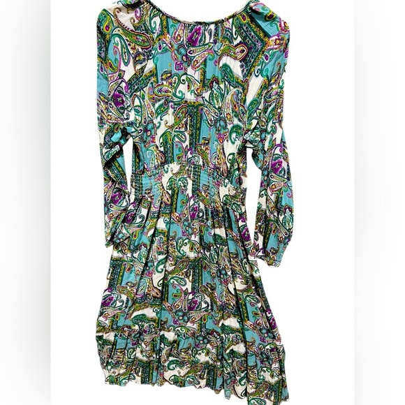 Kate and Sam Size L Boho Cottagecore Fairy Flowy Smocked Paisley Midi Dress - Picture 3 of 10